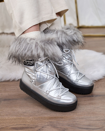 Royalfashion Silver slip-on boots a'la snow boots for women Efilayla