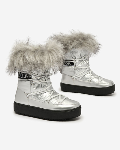 Royalfashion Silver slip-on boots a'la snow boots for women Efilayla