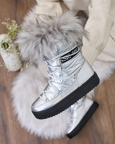 Royalfashion Silver slip-on boots a'la snow boots for women Efilayla